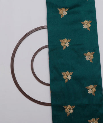 dark turquoise and green zari embroidery malbari raw silk fabric at104 5855